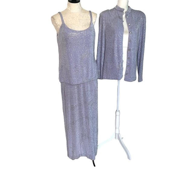 Huey Waltzer For Saks Fifth Avenue Maxi Dress Jacket Size 12 Vintage Embellished - Picture 1 of 12